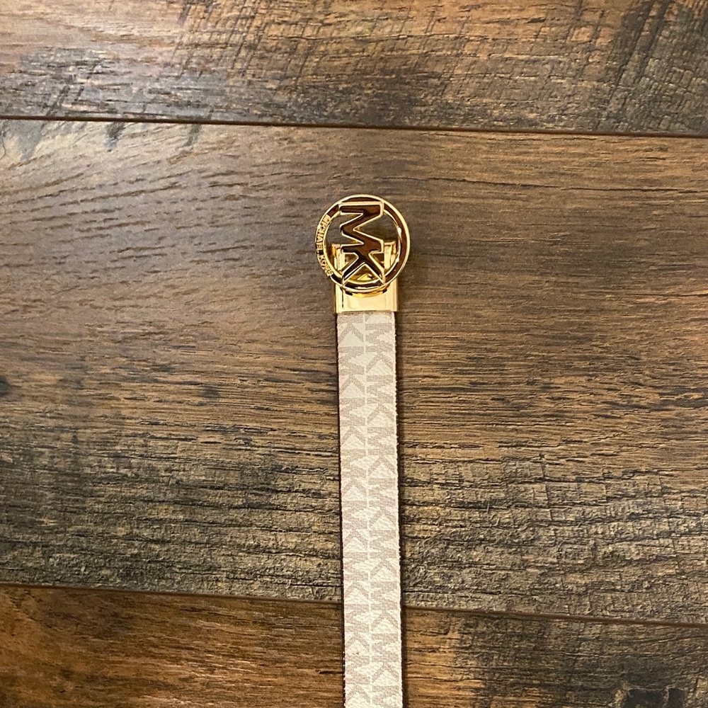 Michael Kors Light Cream and Rich Chocolate Brown Belt with Gold Hardware